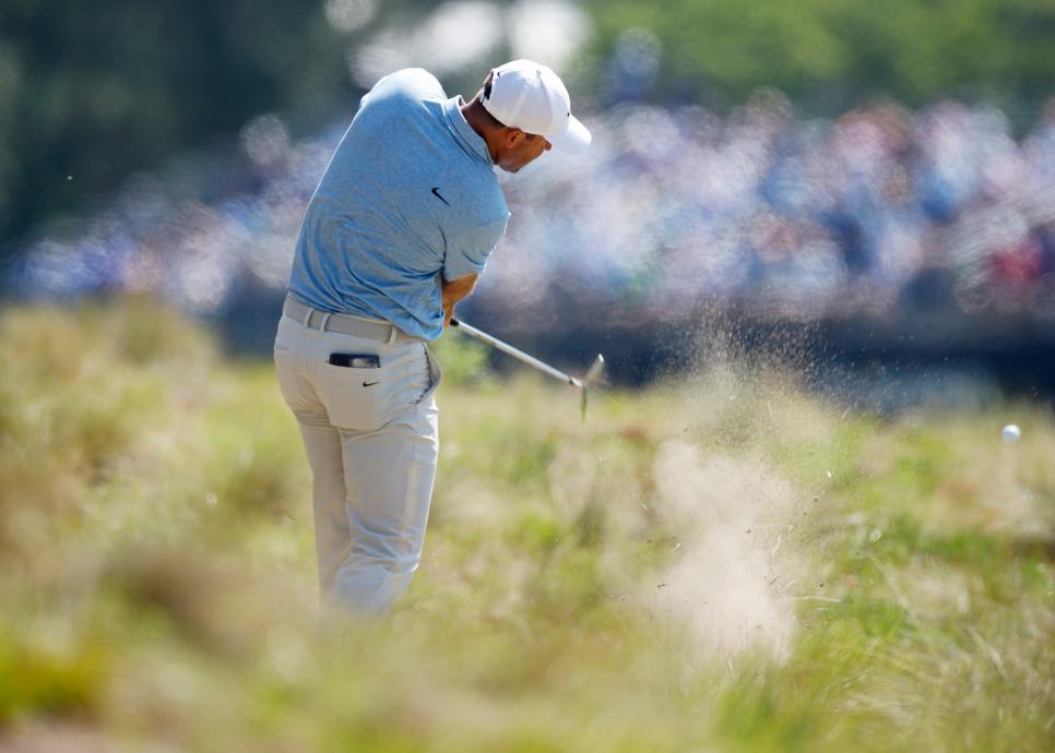 PINEHURST, NORTH CAROLINA - JUNE 15: Scottie Scheffler of the United States plays his second shot on the fourth hole during the third round of the 124th U.S. Open at Pinehurst Resort on June 15, 2024 in Pinehurst, North Carolina. (Photo by Cliff Hawkins/Getty Images)